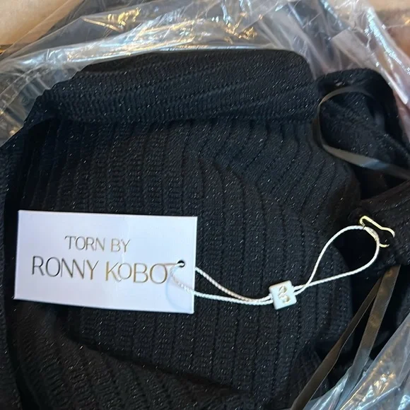 Torn by Ronny Kobo Madi Open-Back Knit Crochet Maxi Dress Black Size M